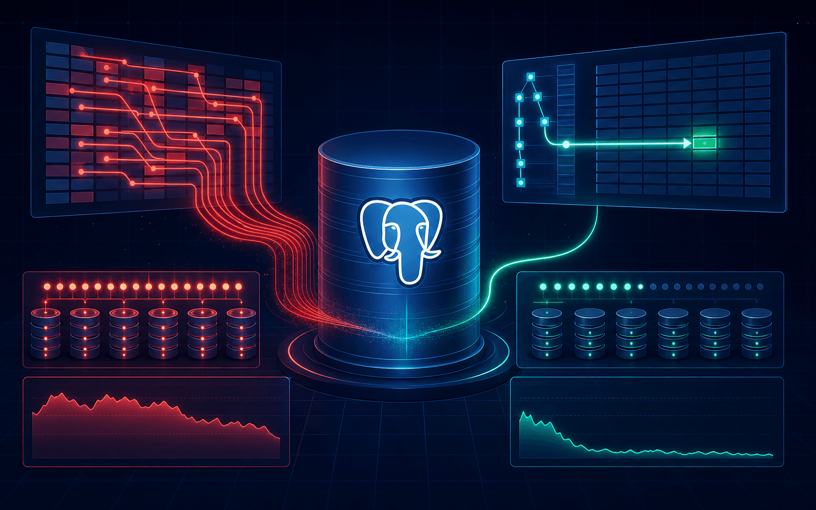 Postgres query plan diagram showing an index scan replacing a full table scan